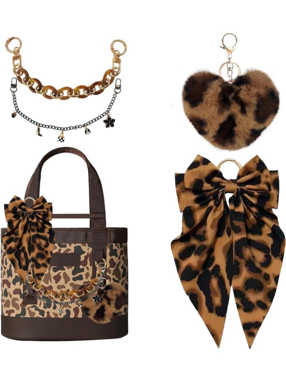 Satin Bow Keychain & Fluffy Ball Bag Charms for Tote & Handbags, Cute